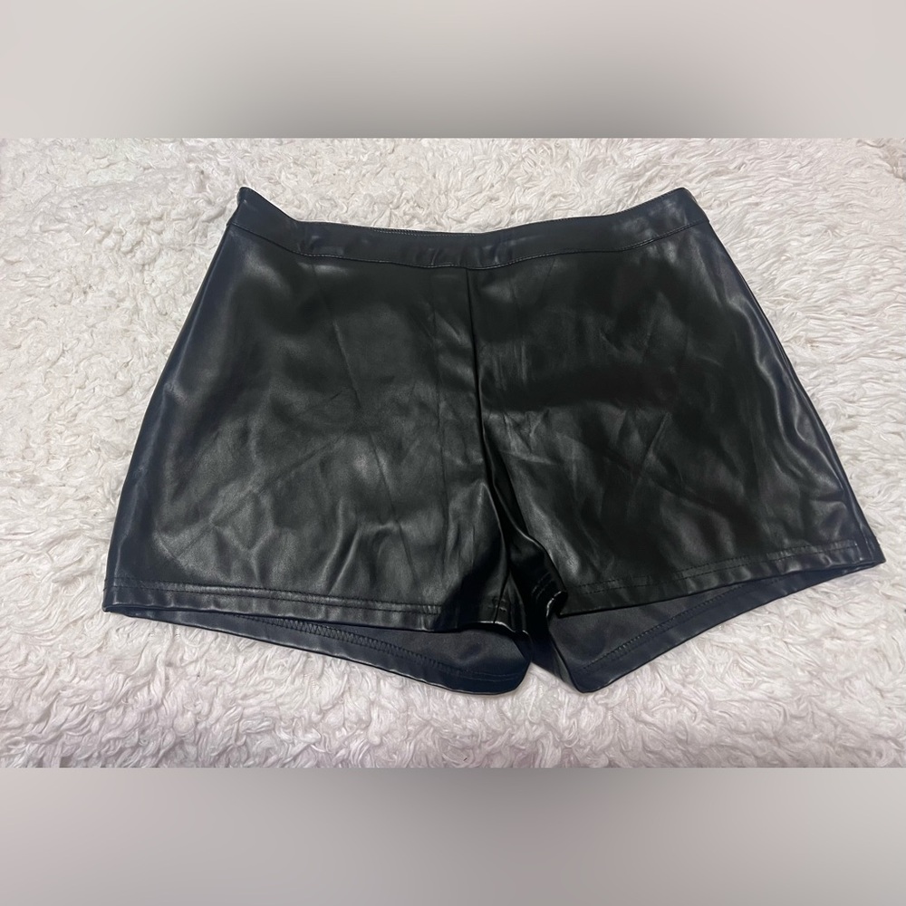 Black Leather Women Shorts